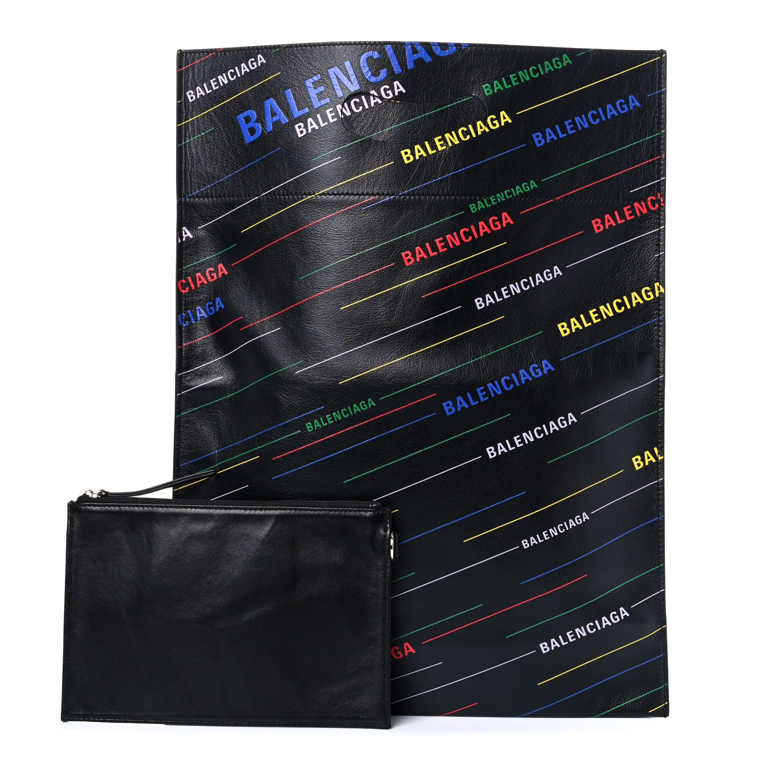 Balenciaga Calfskin Allover Logo Clutch Black Multicolor 1 of 9