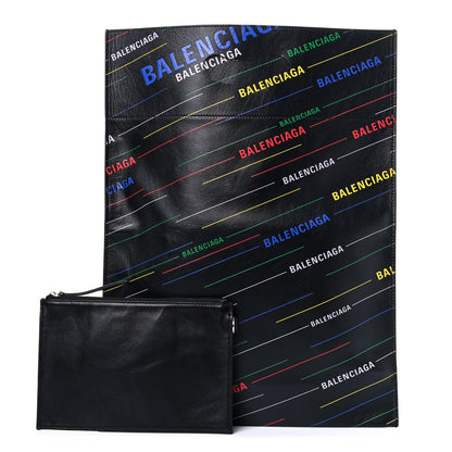 Balenciaga Calfskin Allover Logo Clutch Black Multicolor 1 of 9