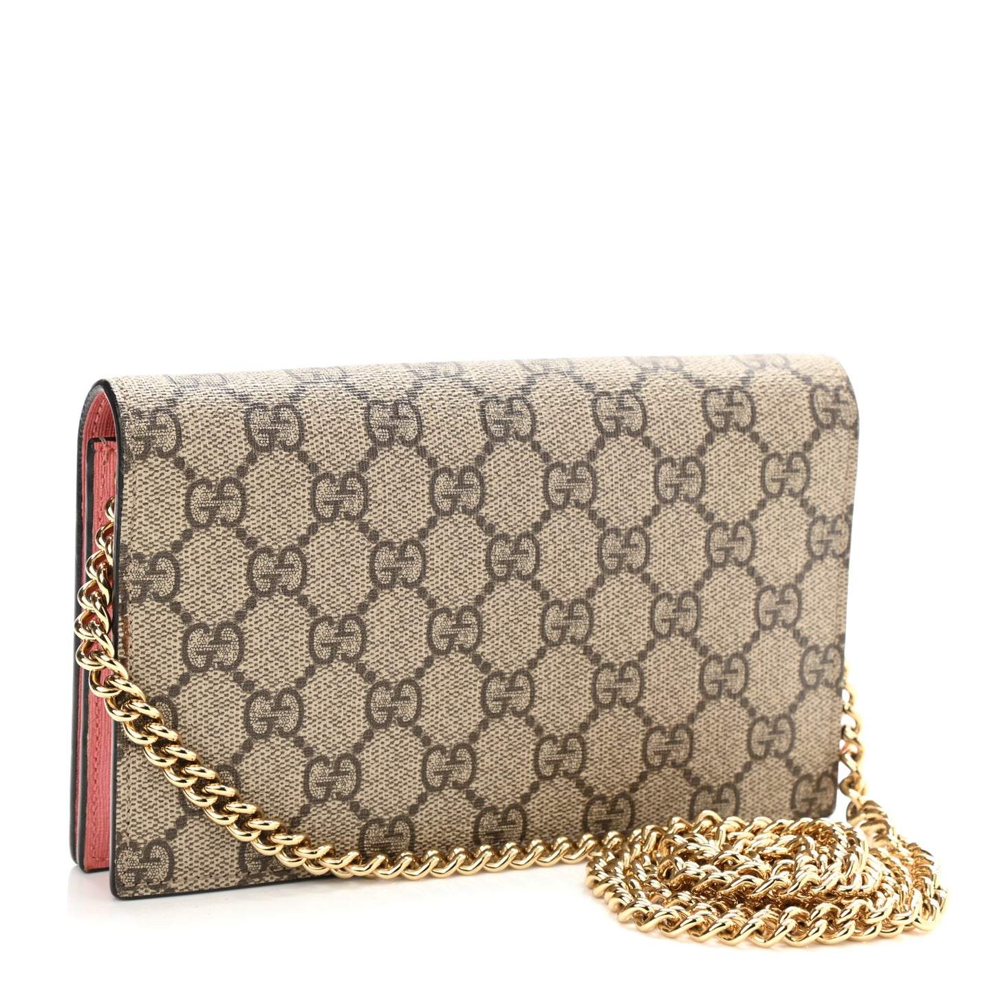 GG Supreme Monogram Face Embroidered Chain Wallet Pink