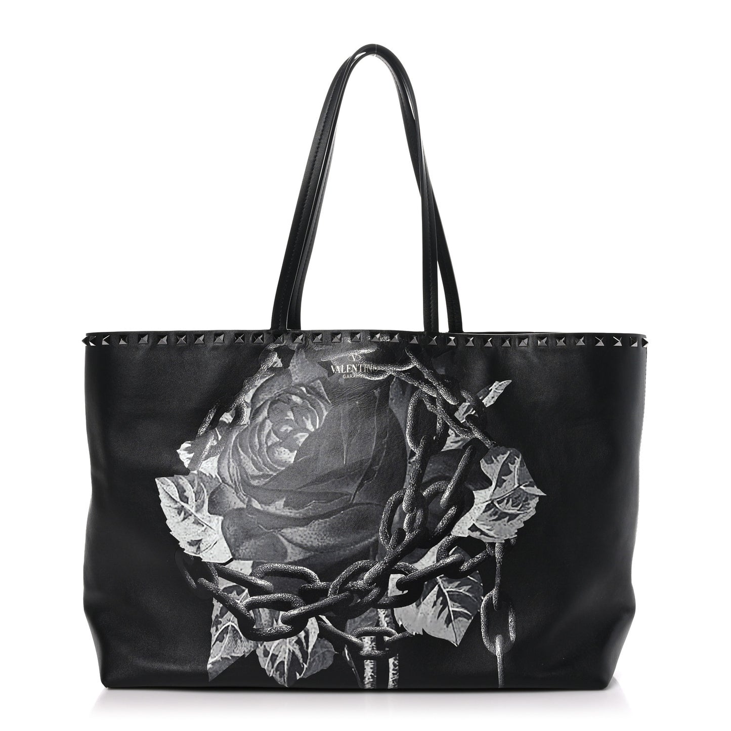 X UNDERCOVER Calfskin Print Rockstud Shoulder Tote Black