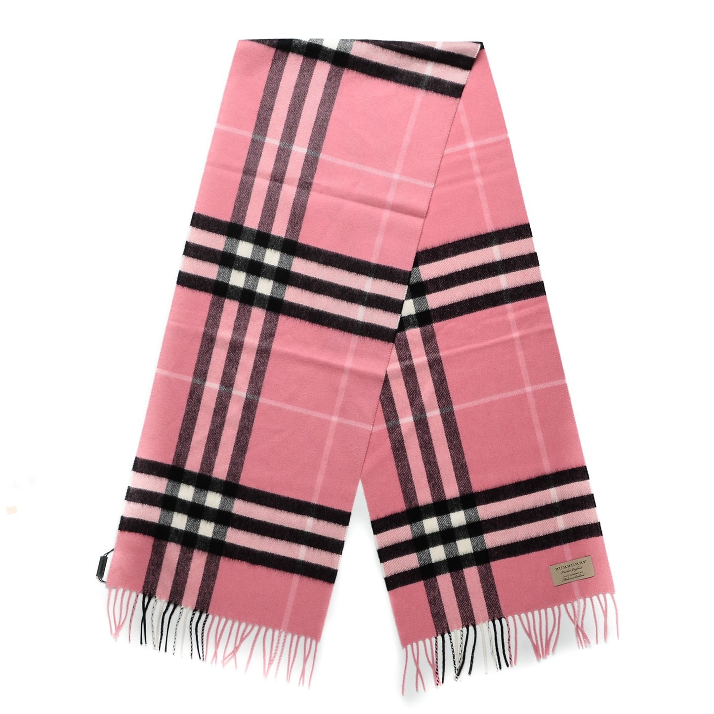 Cashmere Giant Check Icon Stripe Fringe Scarf Rose Pink