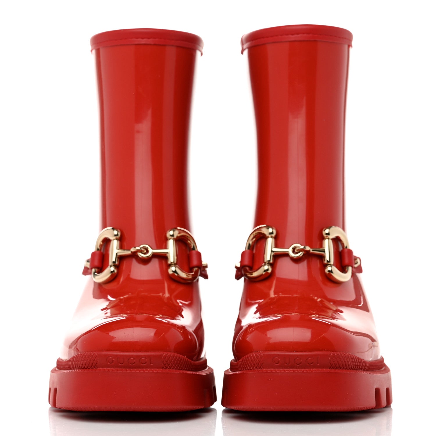Gucci Rubber Womens Horsebit Ankle Boots 35 Maple Red 2 of 8