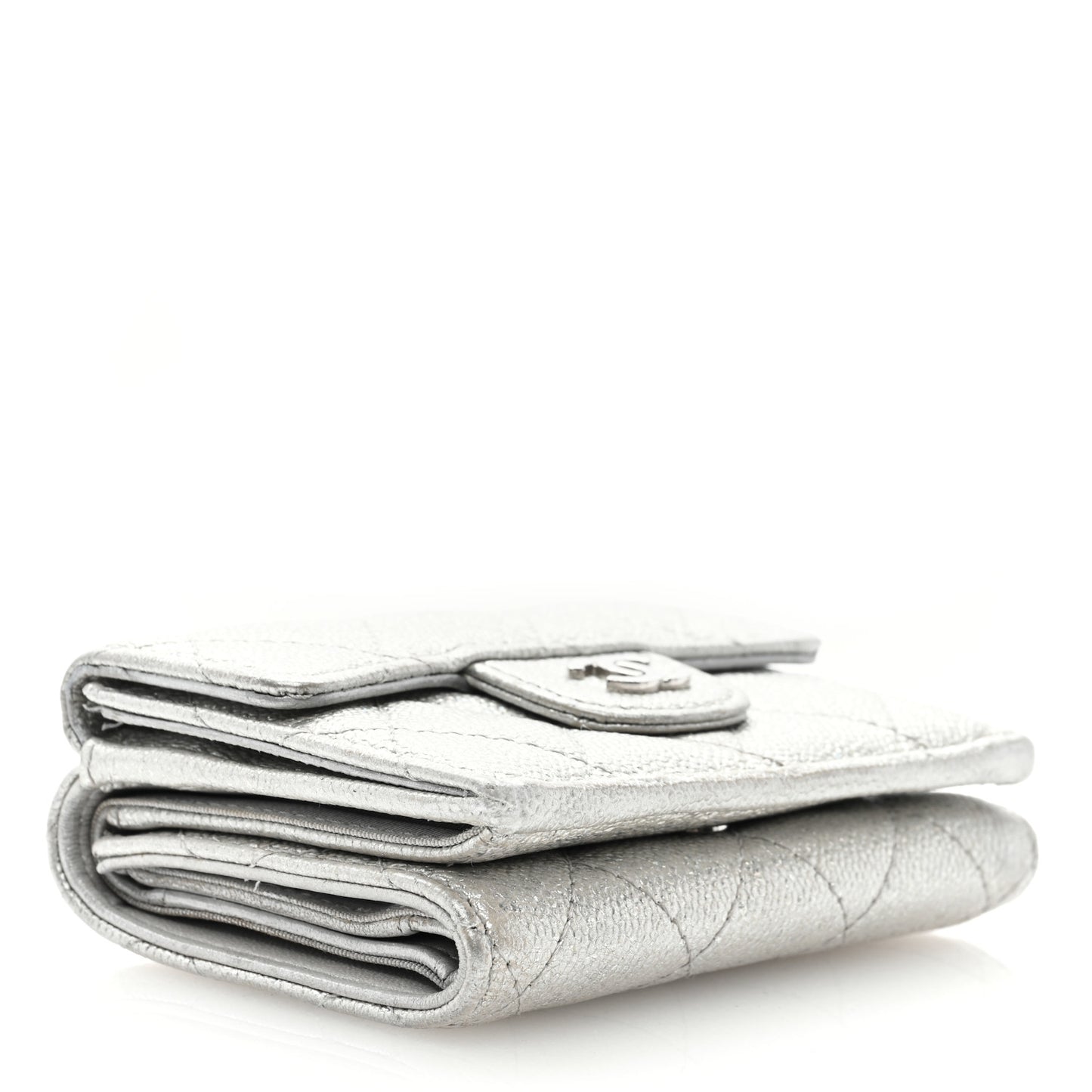 Caviar Quilted Double Flap Wallet Silver