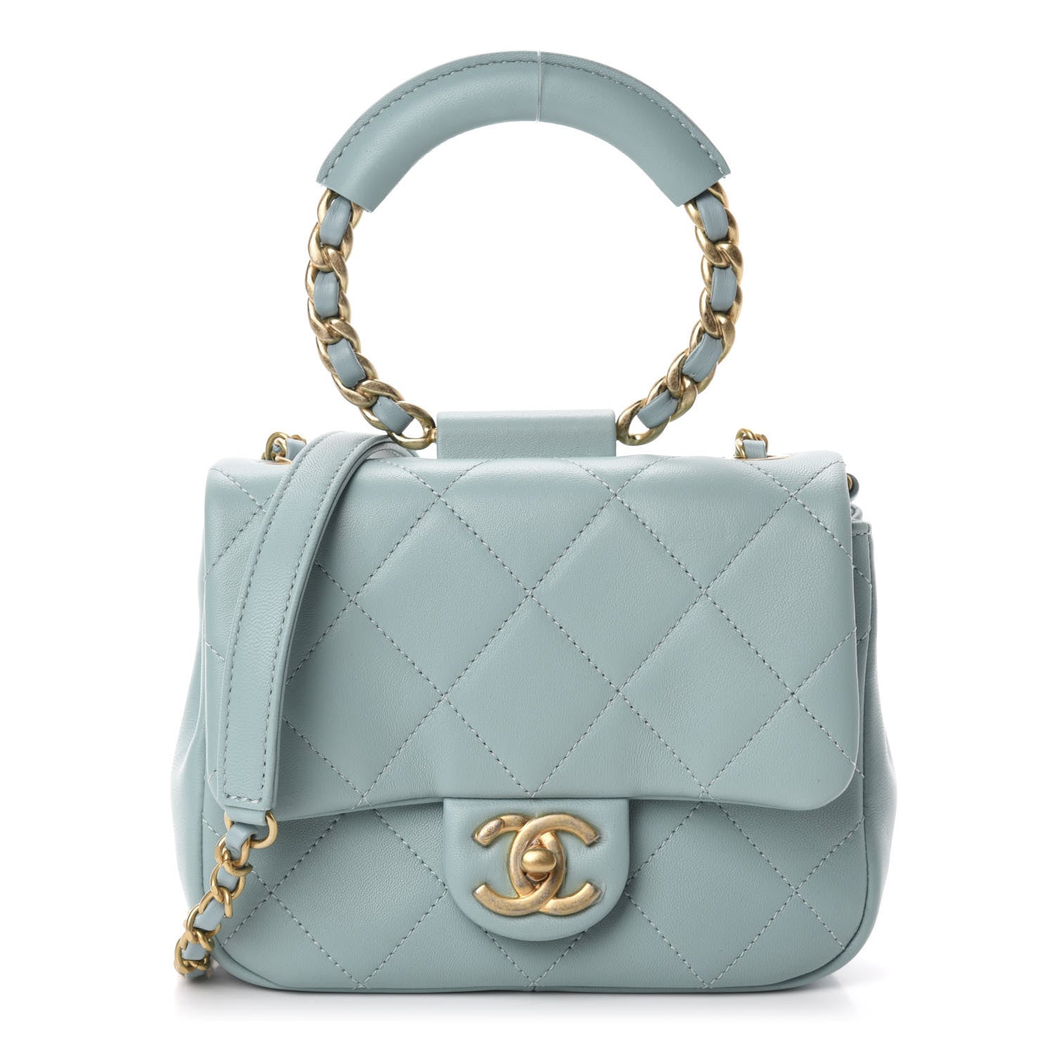 Chanel Lambskin Quilted Small Circular Handle Bag Blue 1 of 11