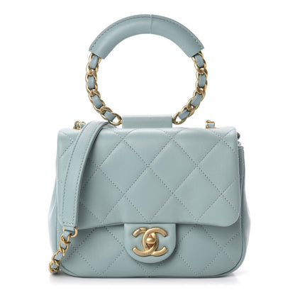 Chanel Lambskin Quilted Small Circular Handle Bag Blue 1 of 11