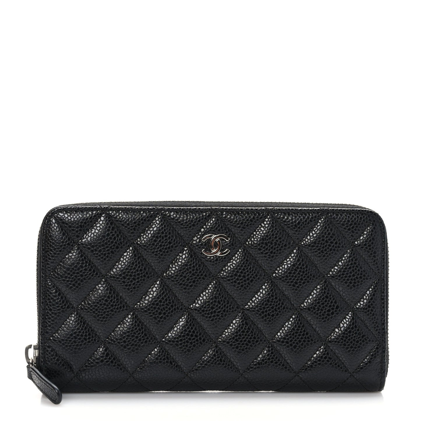 Caviar Quilted Large Gusset Zip Around Wallet Black