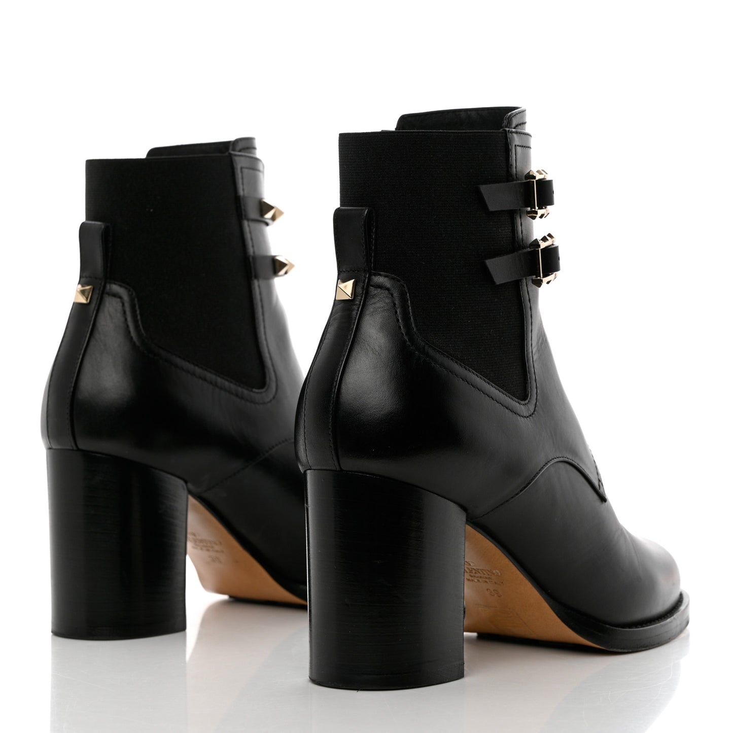 Calfskin Rockstud Double Buckle Beatle Chelsea 70mm Ankle Boots 39 Black