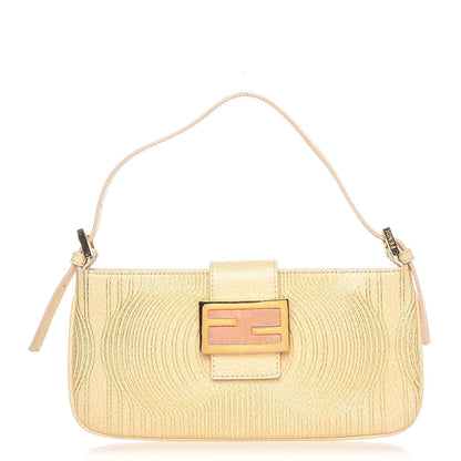 Fendi Metallic Calfskin Printed Mini Baguette Gold 1 of 8