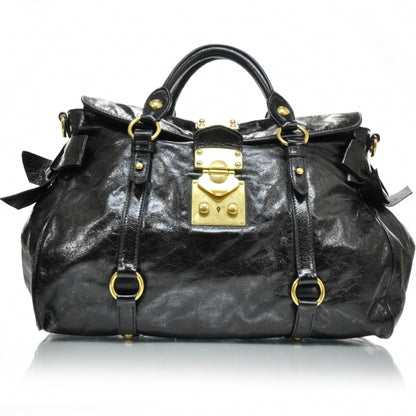 Miu Miu Leather Vitello Lux Bow Bag Black 1 of 9