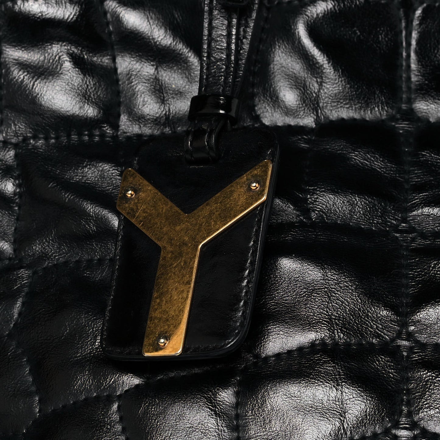 Glazed Calfskin Crocodile Embossed Tribute Tote Black