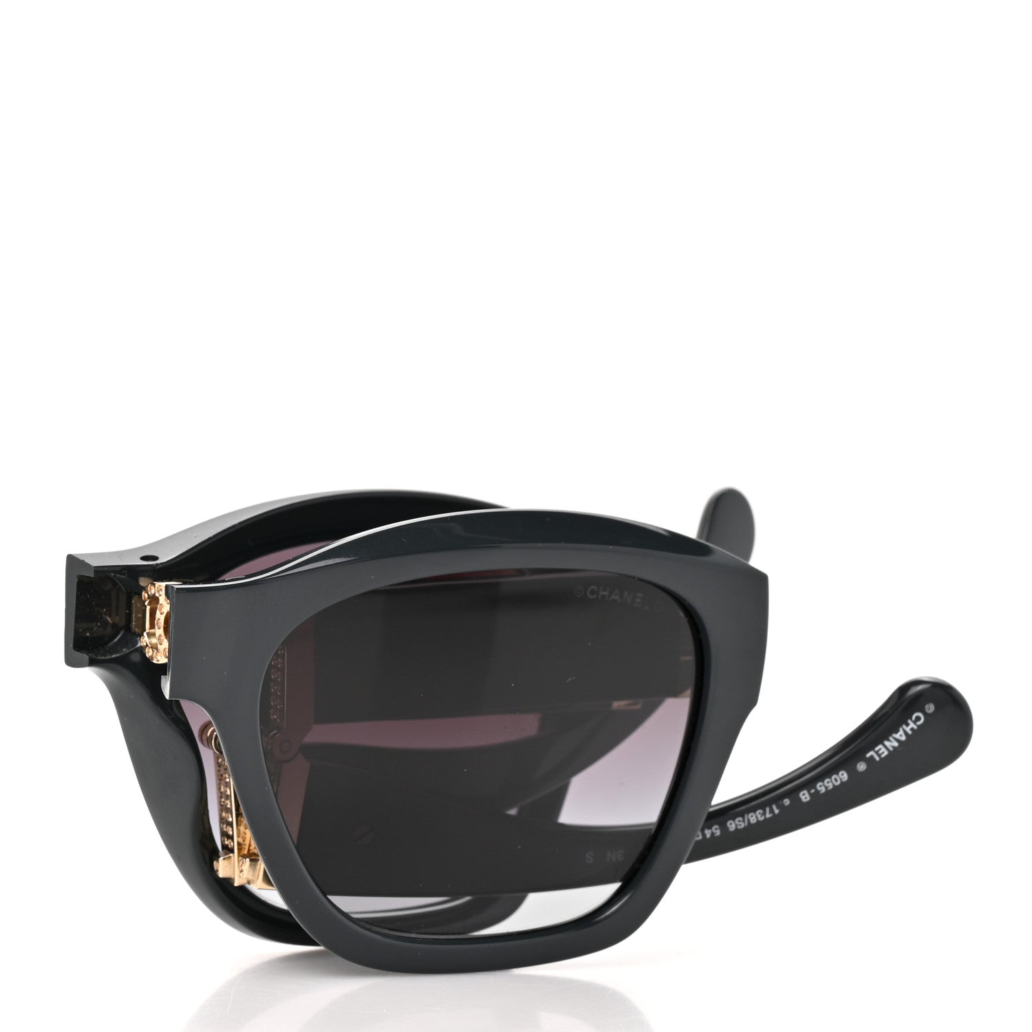Chanel Acetate Metal Crystal Square Folding Sunglasses 6055-B Grey 8 of 9