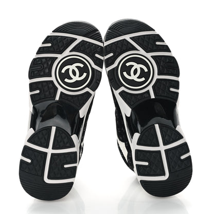 Chanel Nylon Suede Calfskin Printed CC Sneakers 35 White Black 5 of 9