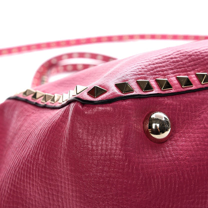 Valentino Garavani Textured Calfskin Medium Rockstud Tote Pop Fuxia 11 of 13