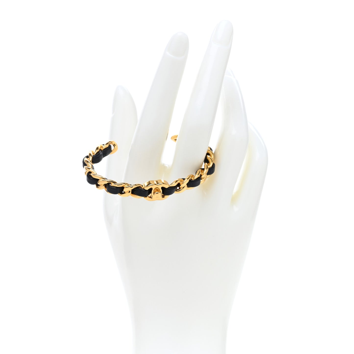 Lambskin CC Turnlock Chain Bracelet Black