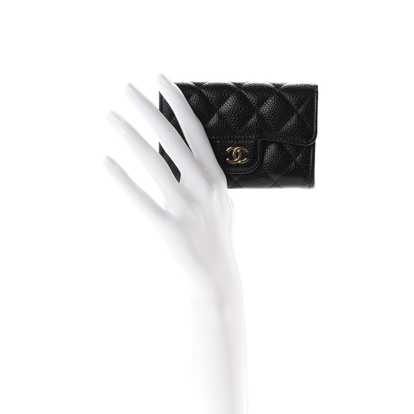 Caviar Quilted Flap Card Holder Wallet Black