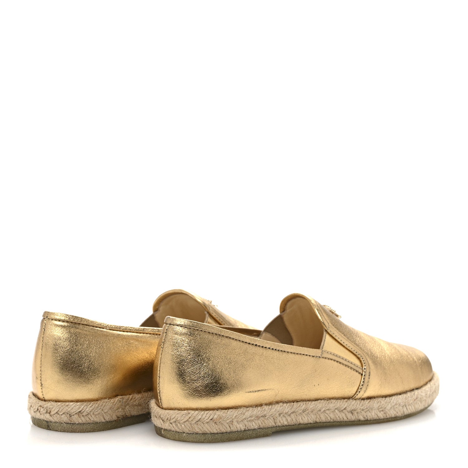 Chanel Metallic Lambskin CC Mocassin Loafers 37.5  Gold 5 of 10