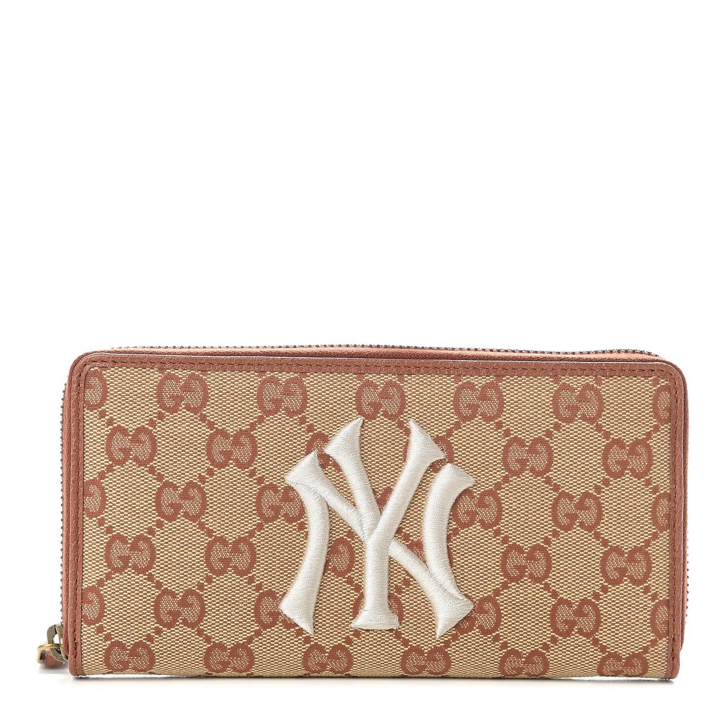 X MLB GG Monogram NY Yankees Zip Around Wallet Beige Ruggine Ivory