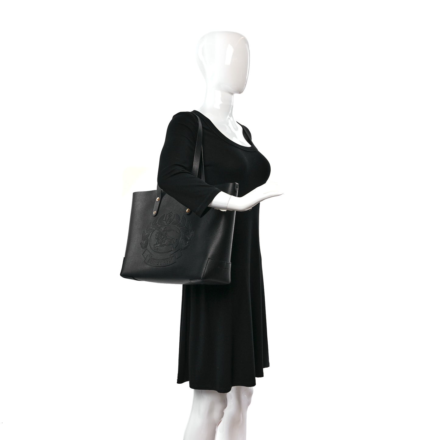 Calfskin Crest Embossed Small Tote Black