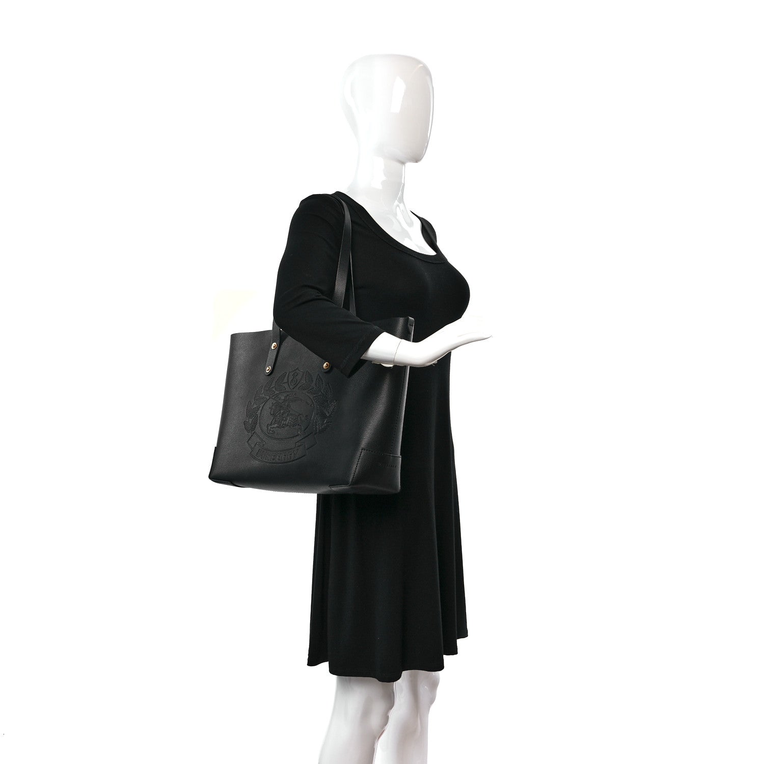 Burberry Calfskin Crest Embossed Small Tote Black 2 of 9