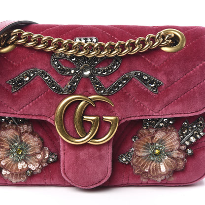 Gucci Velvet Matelasse Embroidered Mini GG Marmont Shoulder Bag Light Raspberry Rose 10 of 10
