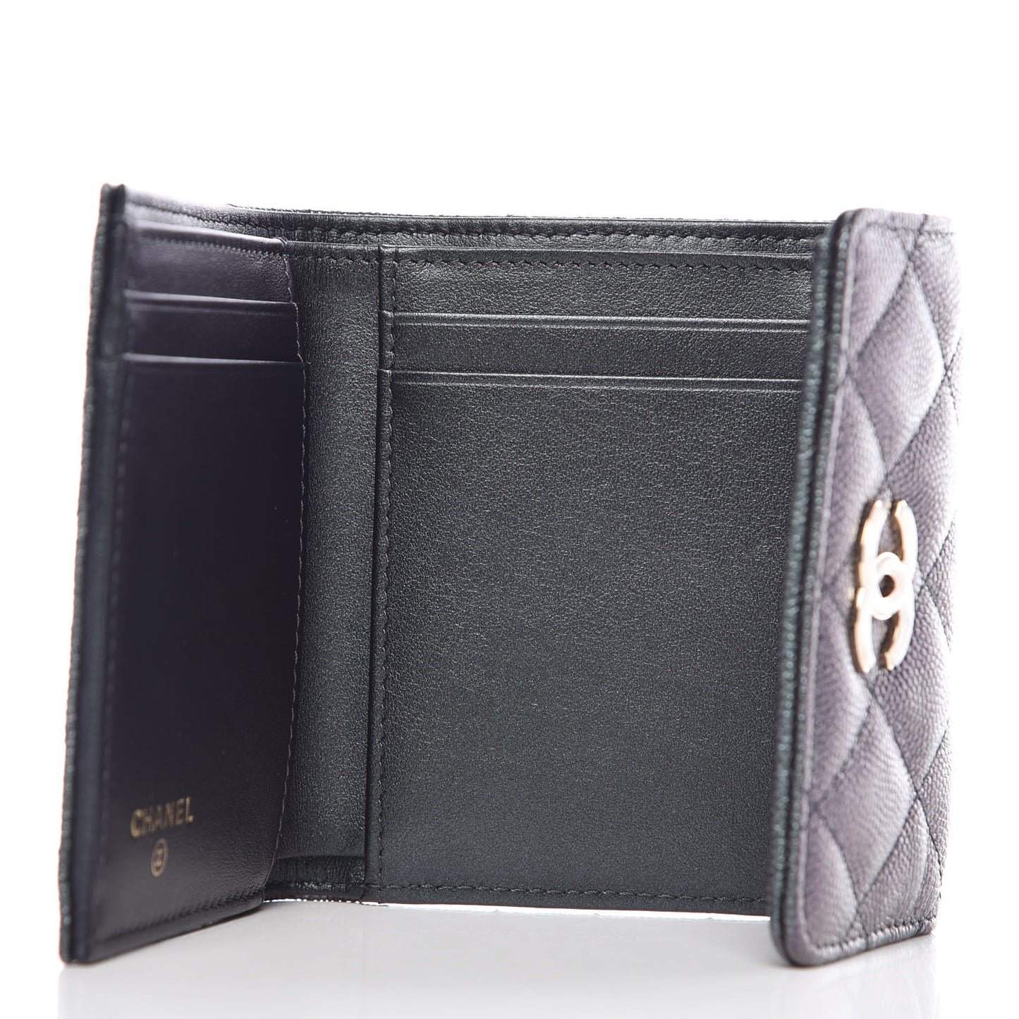 Iridescent Caviar Quilted Small Flap Wallet Black