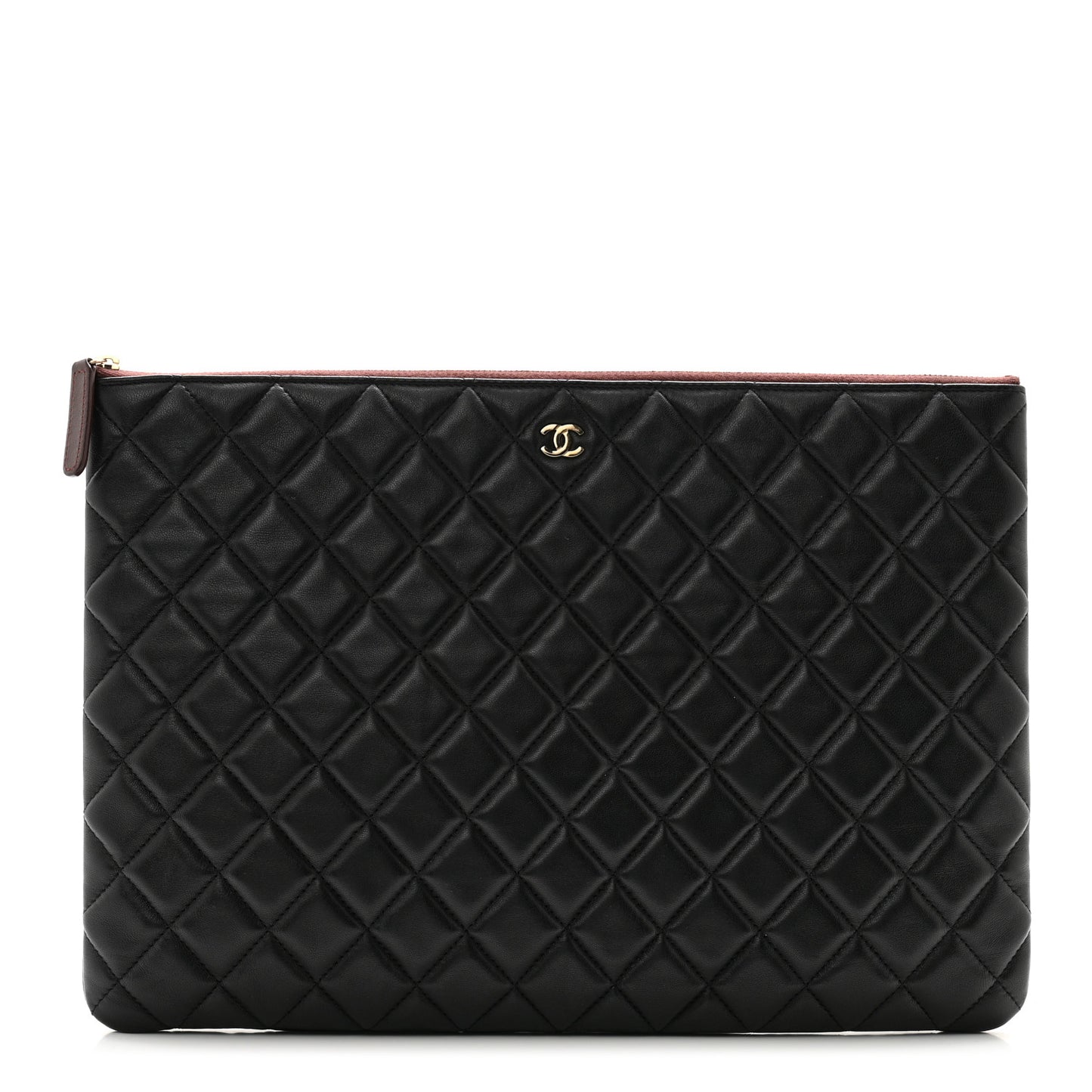 Lambskin Quilted Large Cosmetic Case Black