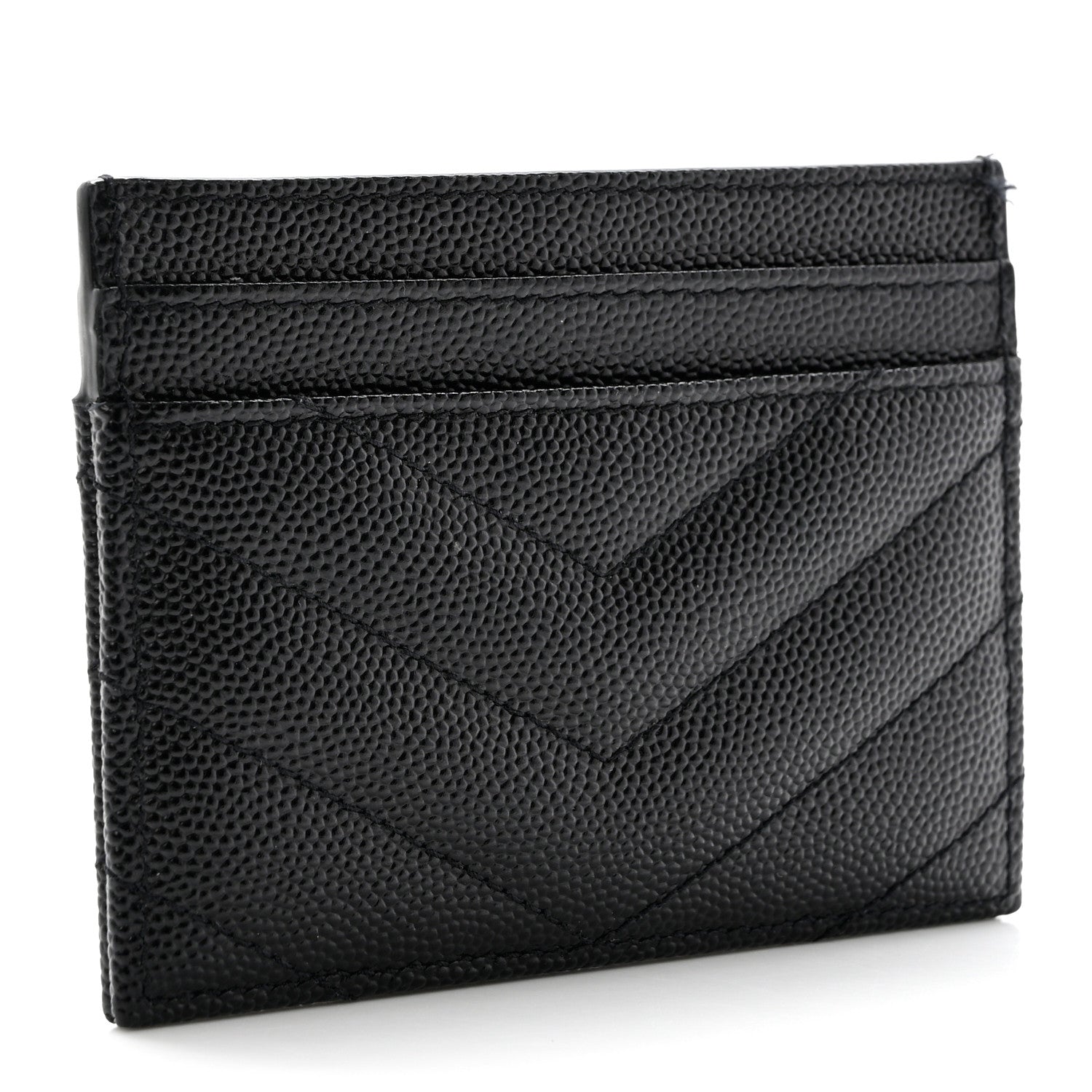 Saint Laurent Grain De Poudre Matelasse Chevron Credit Card Case Black 3 of 8