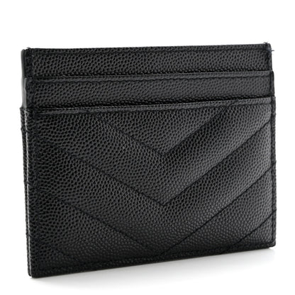 Saint Laurent Grain De Poudre Matelasse Chevron Credit Card Case Black 3 of 8