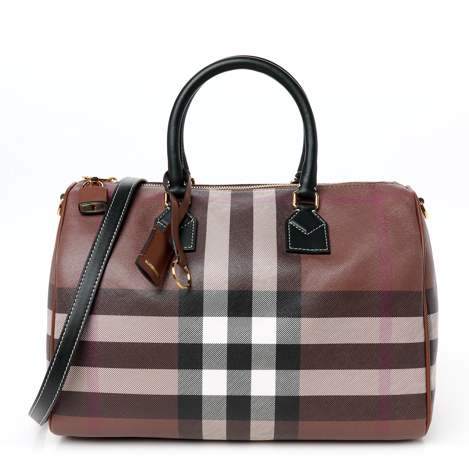 Burberry E-canvas Check Bowling Bag Dark Birch Brown 1 of 10