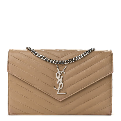 Saint Laurent Grain De Poudre Matelasse Chevron Monogram Chain Wallet Nude Powder 1 of 11