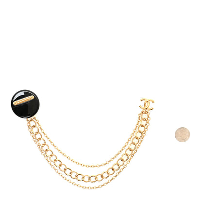 Chanel CC Medallion Multi Strand Long Chain Brooch Gold Black 2 of 4