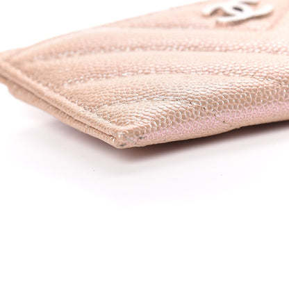 Chanel Iridescent Caviar Chevron Quilted Card Holder Beige 9 of 14