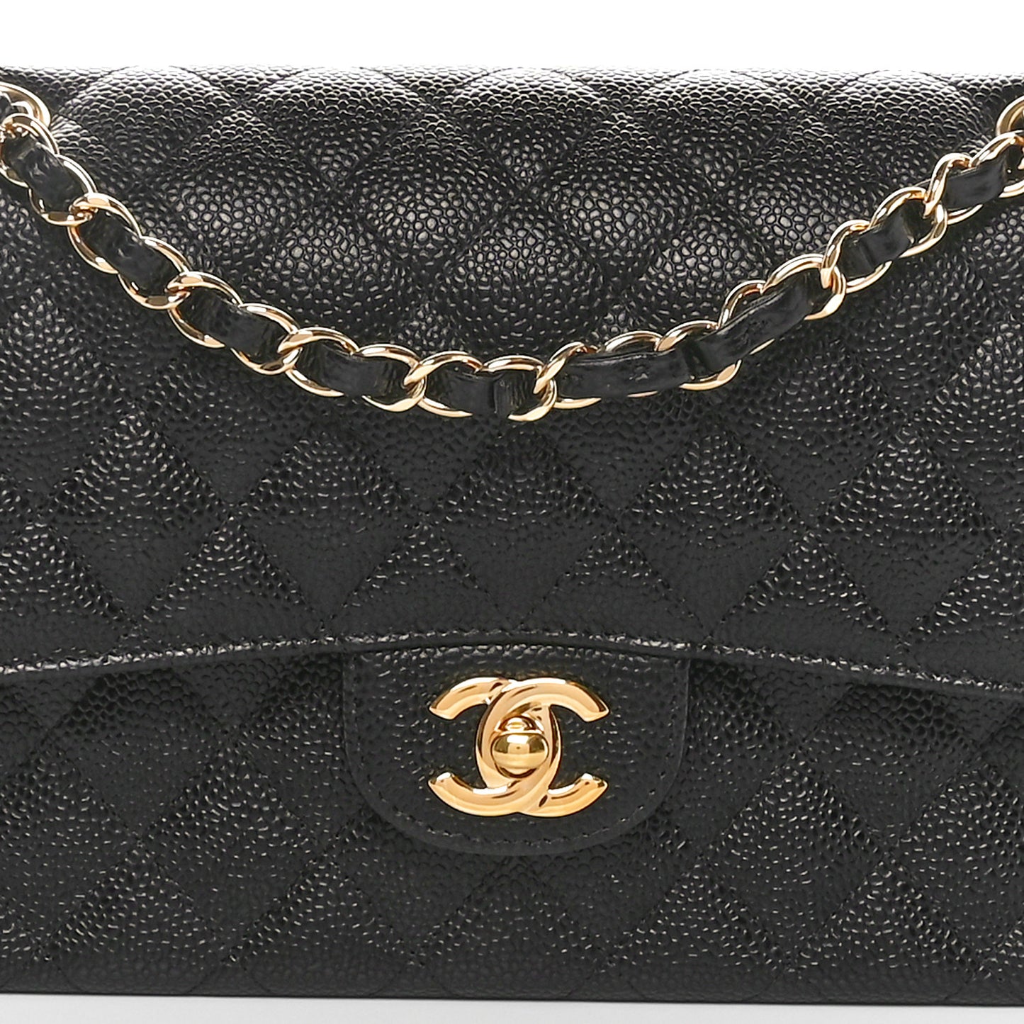 Caviar Quilted Medium Double Flap Black