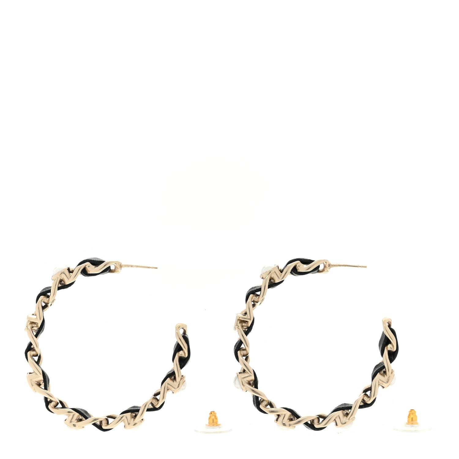 Chanel Lambskin Pearl More Is More CC Chain Hoop Earrings Gold Black 3 of 4
