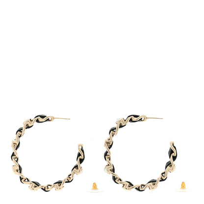 Chanel Lambskin Pearl More Is More CC Chain Hoop Earrings Gold Black 3 of 4