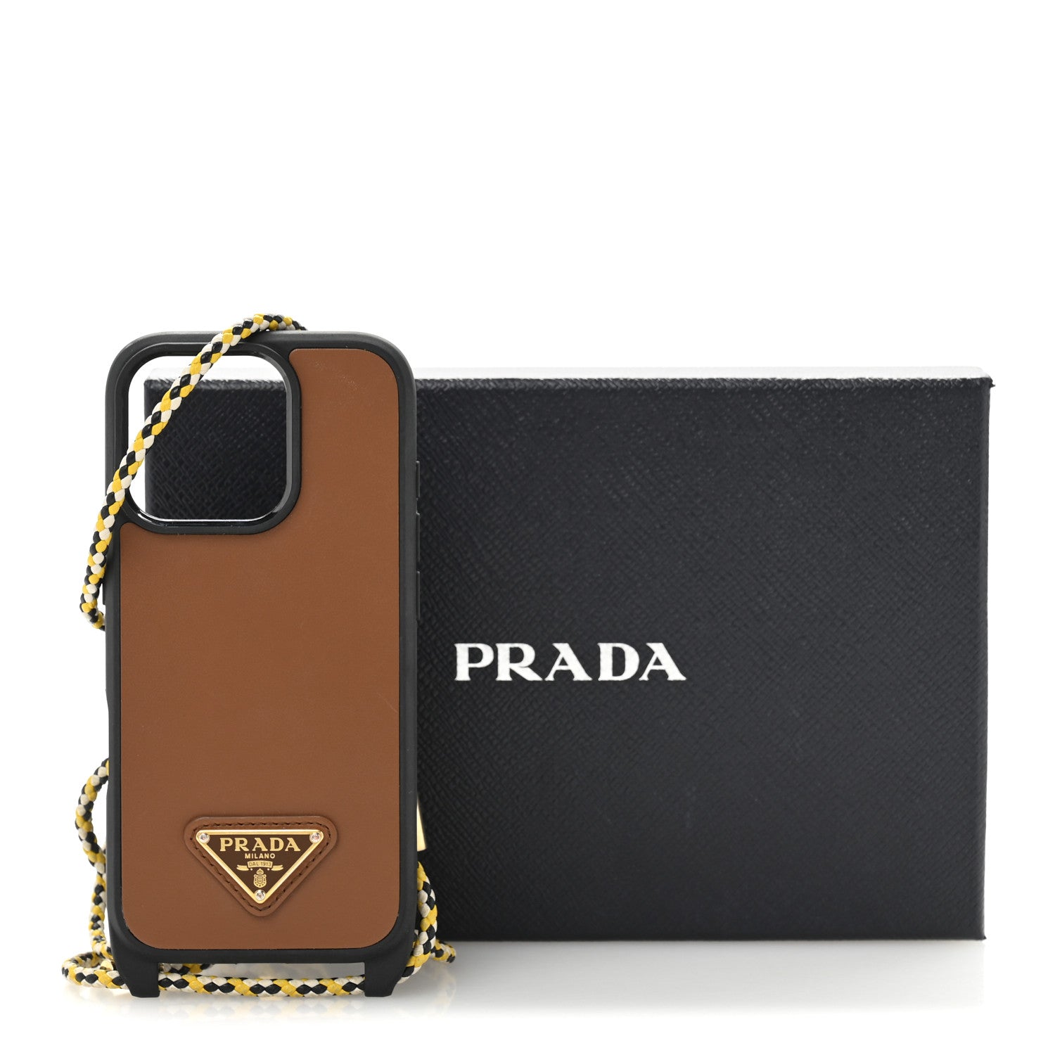 Prada Vitello Metal Triangle Logo iPhone 16 Pro Case With Strap Cognac 14 of 14