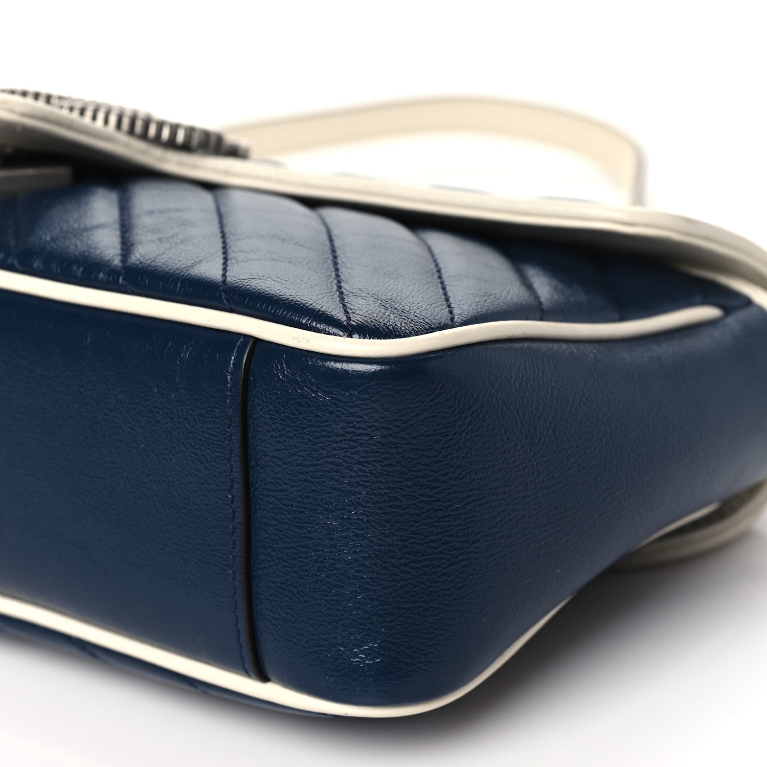 Gucci Vintage Effect Calfskin Matelasse Diagonal Small Torchon GG Marmont Shoulder Bag Blue Agata Mystic White 10 of 11