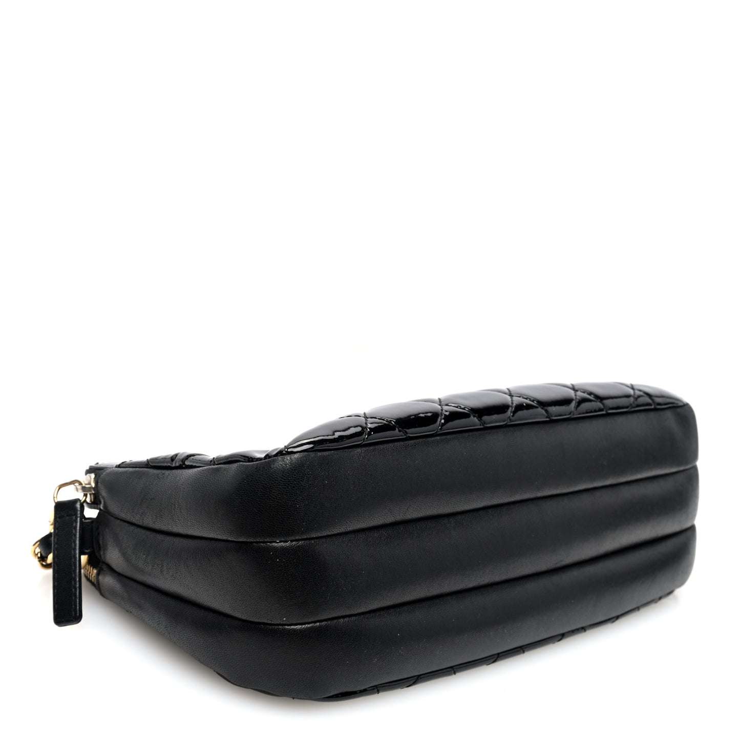 Patent Quilted Crown CC Double Zip Bag Black