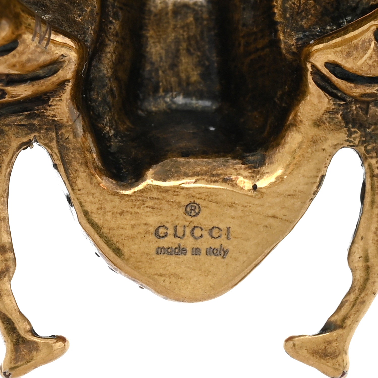 Gucci Metal Crystal Pearl Bee Ring 8 Aged Gold 4 of 4