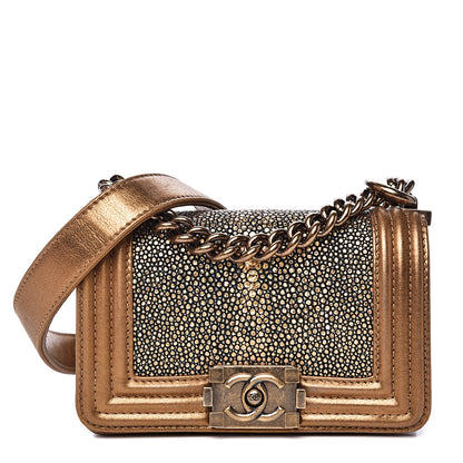 Chanel Galuchat Stingray Mini Boy Flap Gold 1 of 16