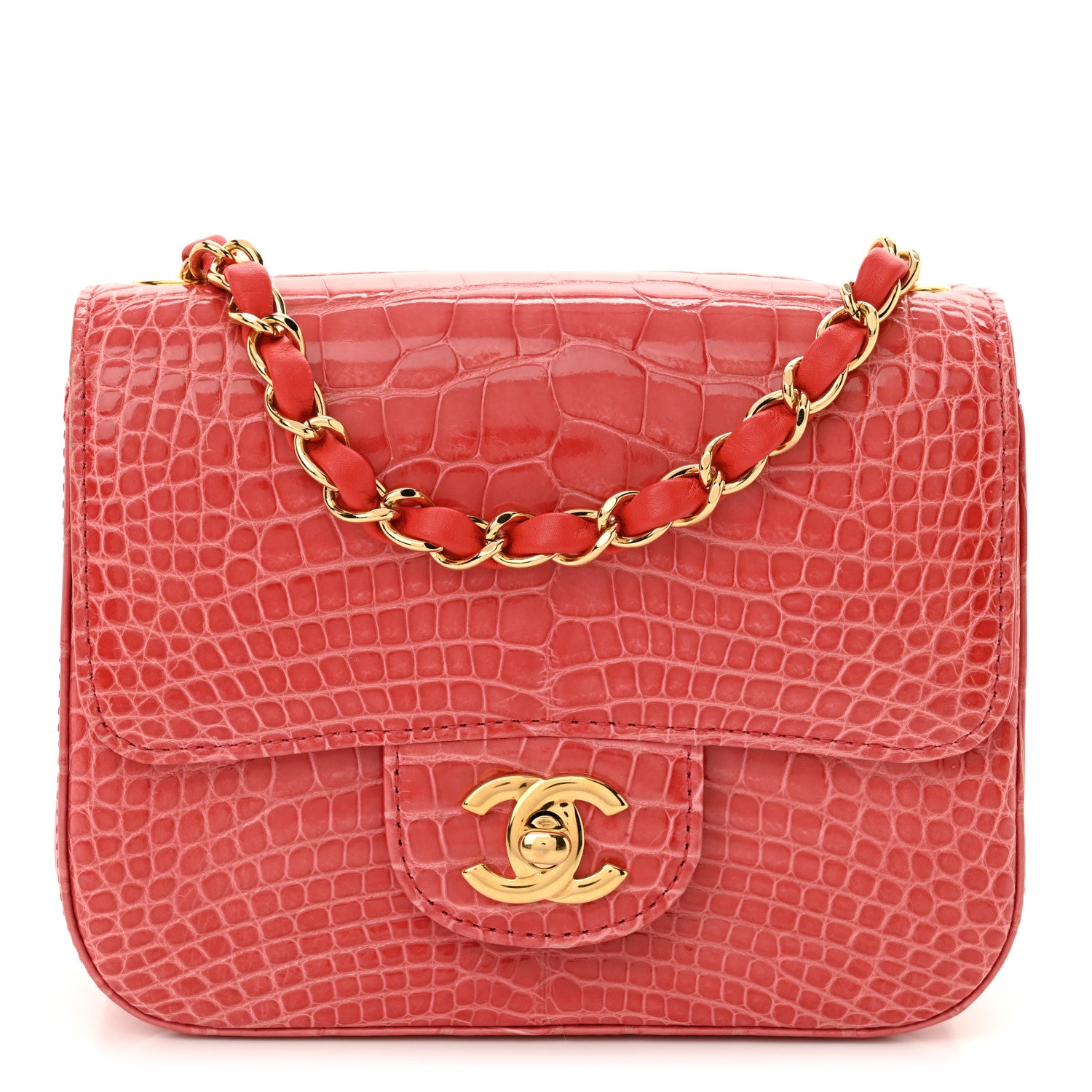 Chanel Shiny Alligator Mini Square Flap Pink 1 of 11