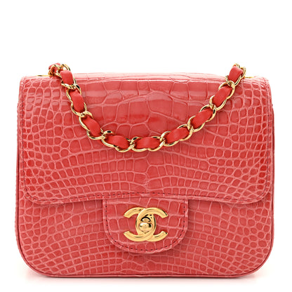 Chanel Shiny Alligator Mini Square Flap Pink 1 of 11