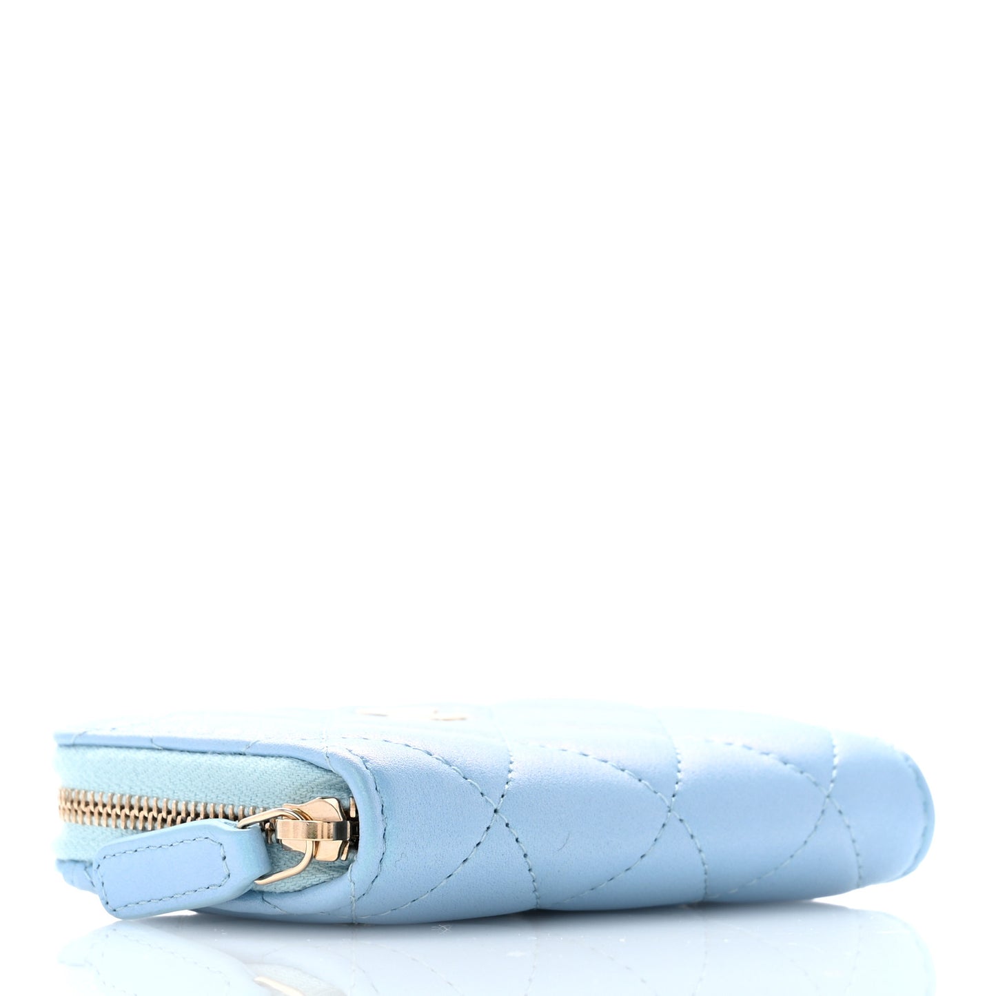 Iridescent Calfskin Quilted Zip Coin Purse Wallet Light Blue