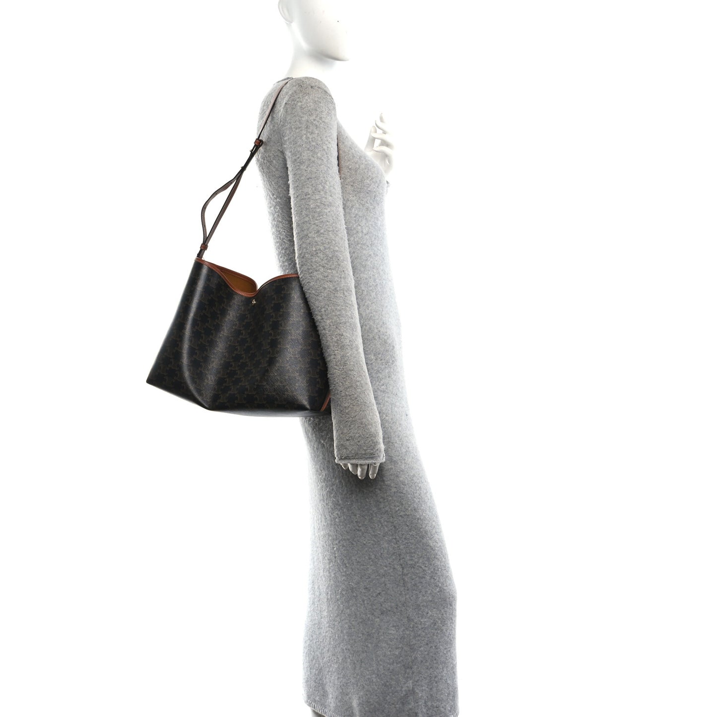 Triomphe Canvas Calfskin Shopper Tote Tan