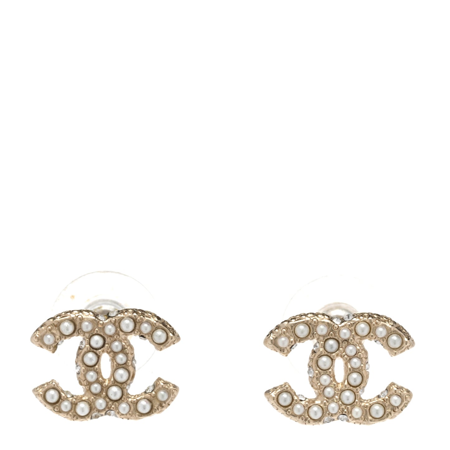 Metal Graduated Pearl Crystal CC Earrings Light Gold