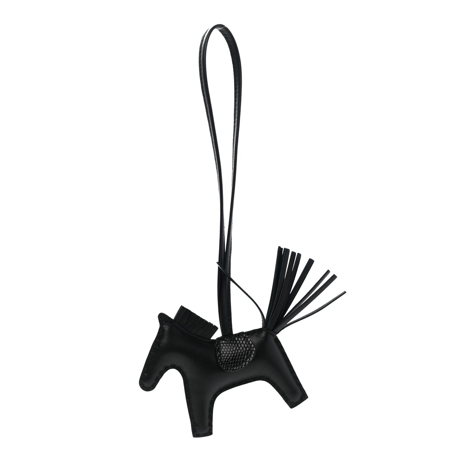 Hermes Milo Lambskin Lizard Touch Grigri Rodeo Horse Bag Charm PM So Black 1 of 5