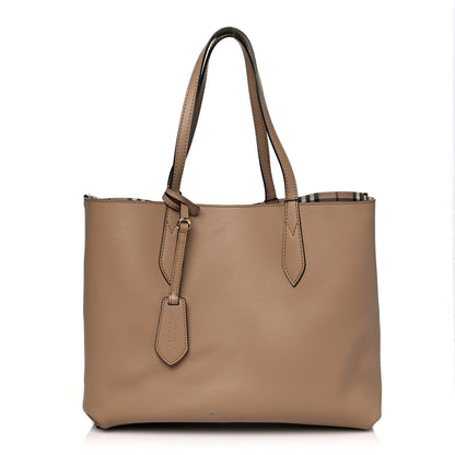 Burberry Grainy Calfskin Haymarket Check Medium Reversible Tote Camel 12 of 16