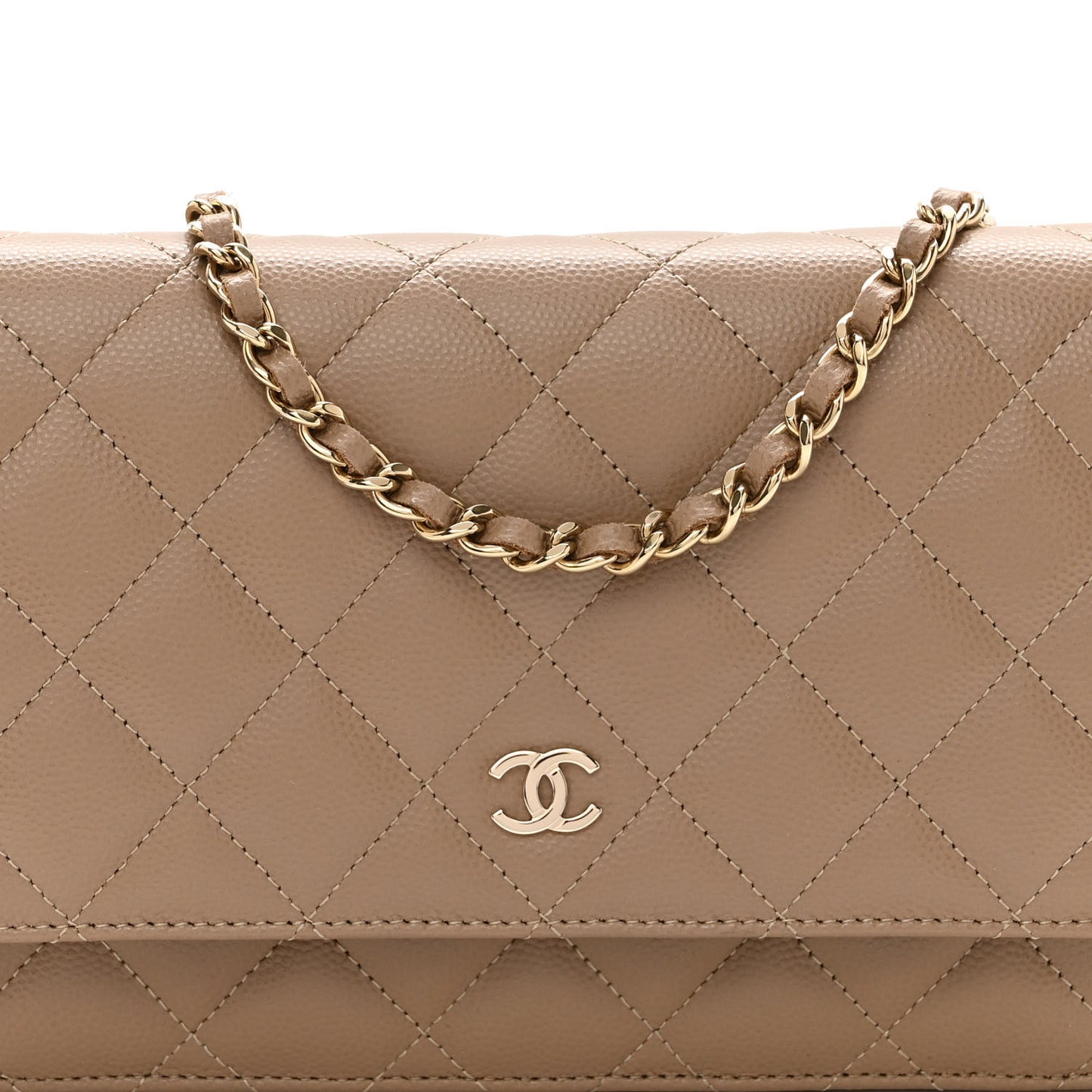 Caviar Quilted Wallet On Chain WOC Dark Beige