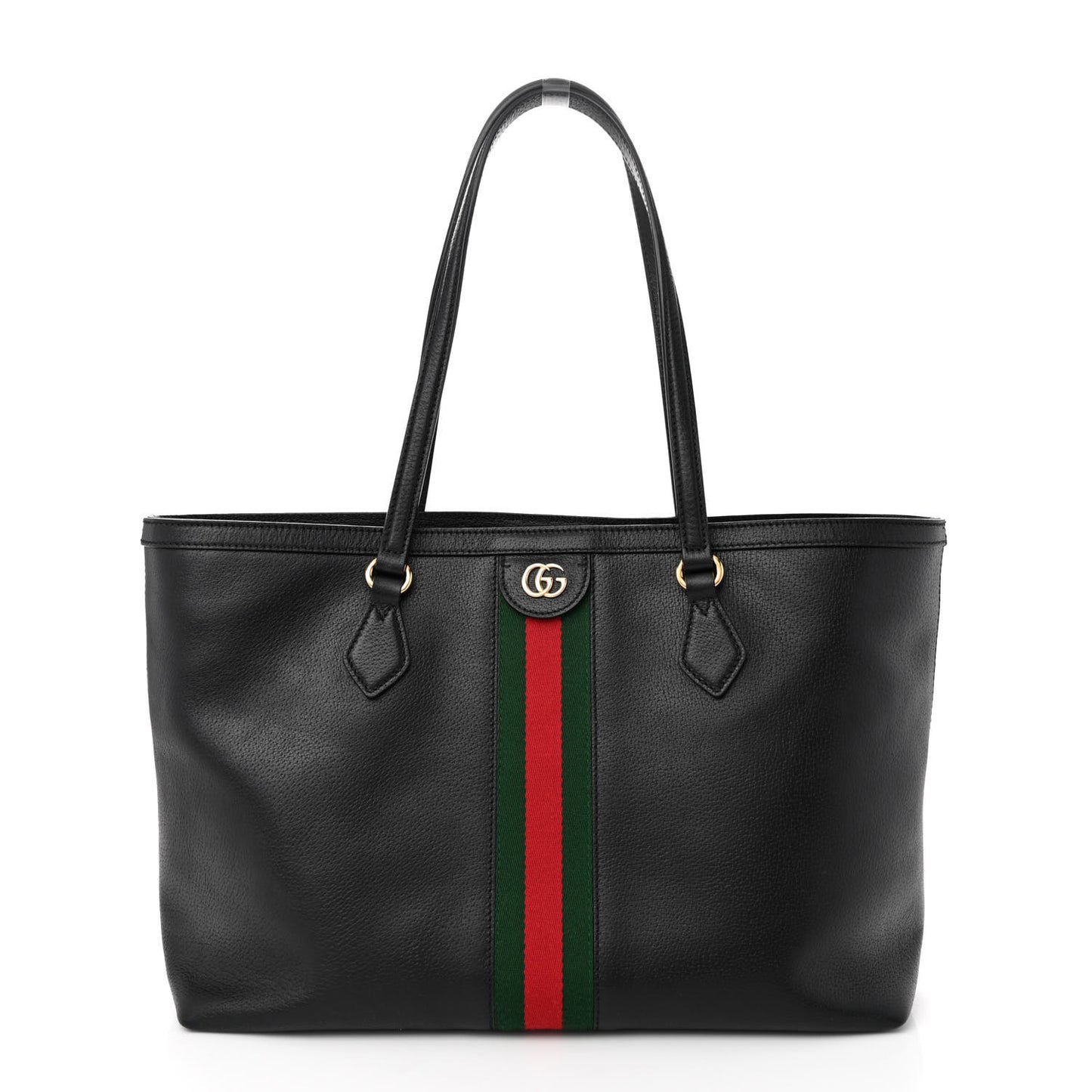 Textured Calfskin Web Medium Ophidia Shopping Tote Black