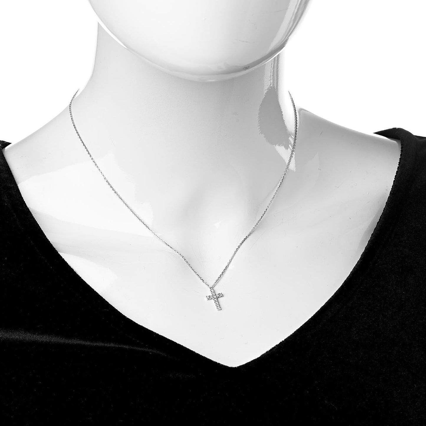 18K White Gold Diamond Symbols Cross Pendant Necklace